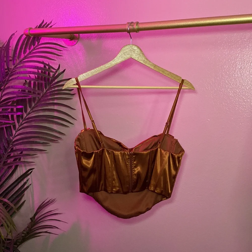NWOT - BURNT ORANGE SATIN CORSET TOP - Picture 2 of 8